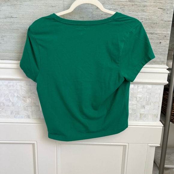NWT new medium Anthropologie Maeve v neck tee shirt top embroidered golf green - Picture 13 of 17